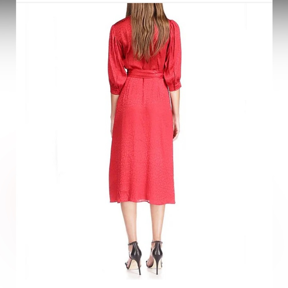 MICHAEL Michael Kors NWT Subtle Cheetah Print Wrapped V-Neck Midi Red Dress - Picture 3 of 13